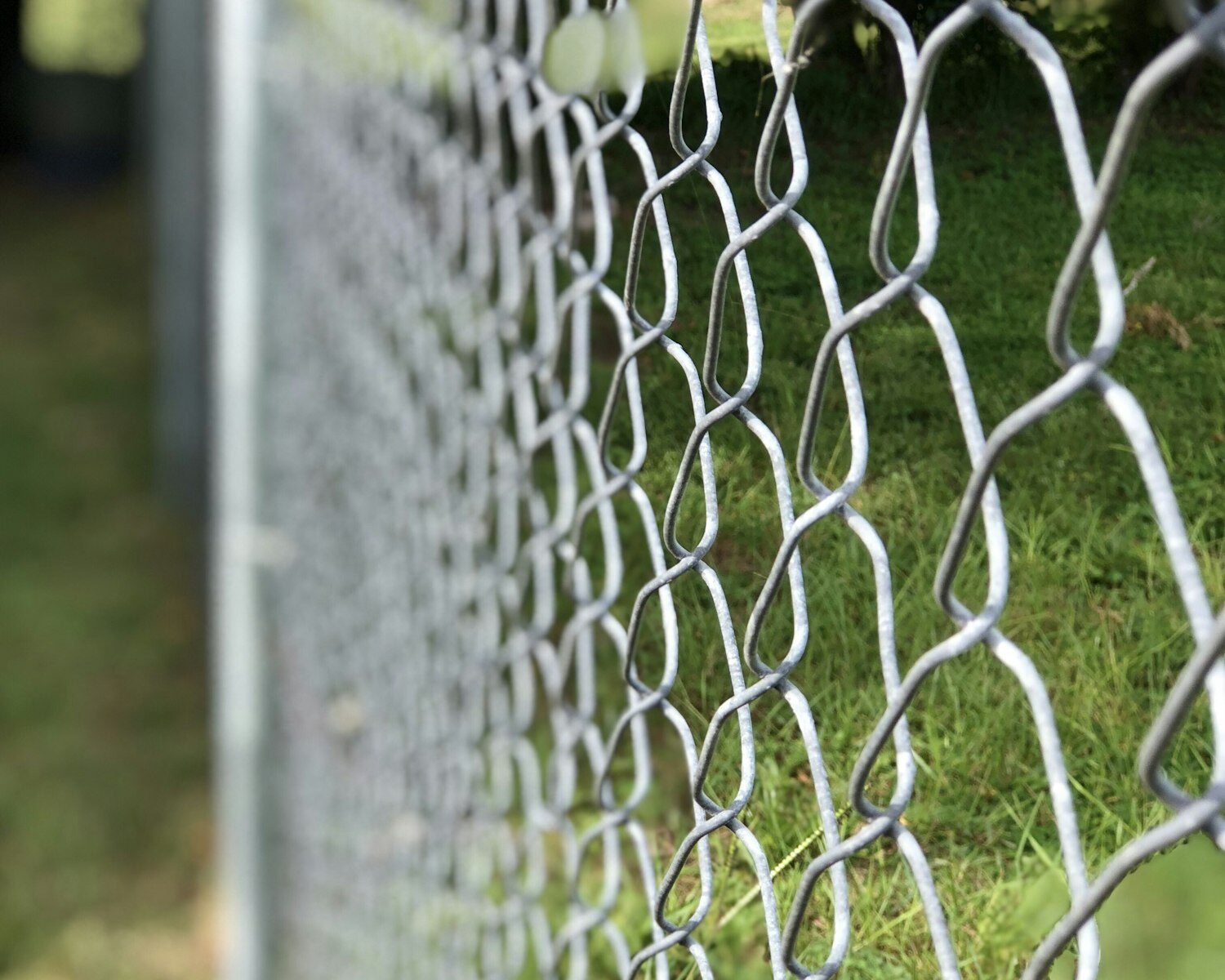 A side view of a metal fence in backyard